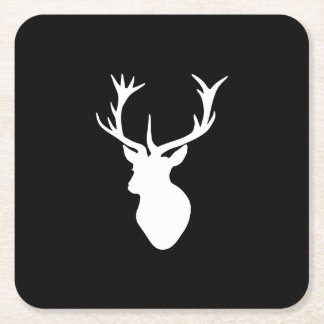 White Stag Head Square Paper Coaster