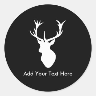 White Stag Head with Antlers Classic Round Sticker