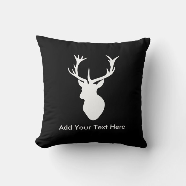 White Stag Head with Antlers Cushion (Front)