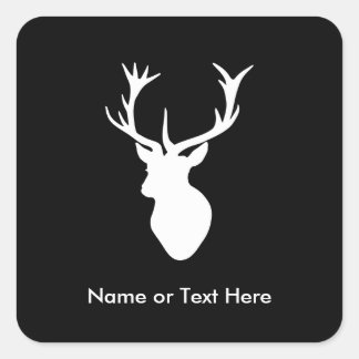 White Stag Head with Antlers Square Sticker
