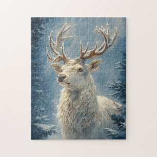 White Stag Portrait Mystical Winter Art Jigsaw Puzzle