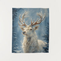 White Stag Portrait Mystical Winter Art