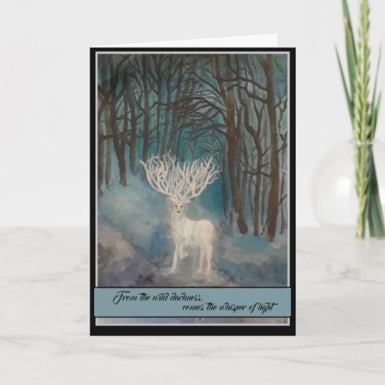 Long WInter Night White Stag Solstice Card Christmas Card,Winter night peace Holiday card