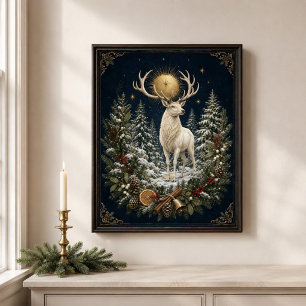 White Stag Yule Winter Solstice Wall Art