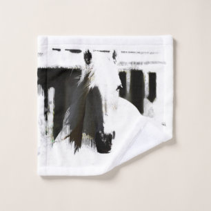 White Stallion Artwork Bath Towel Set