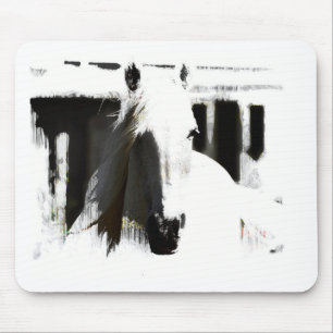 White Stallion Artwork Mouse Mat