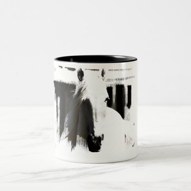 White Stallion Artwork Two-Tone Coffee Mug (Center)