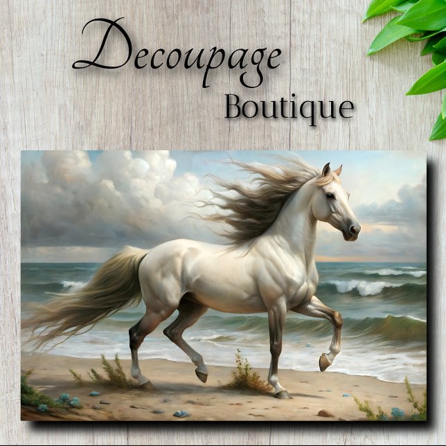White Stallion By the Sea Decoupage Tissue Paper (White Stallion By The Sea Decoupage Tissue Paper)