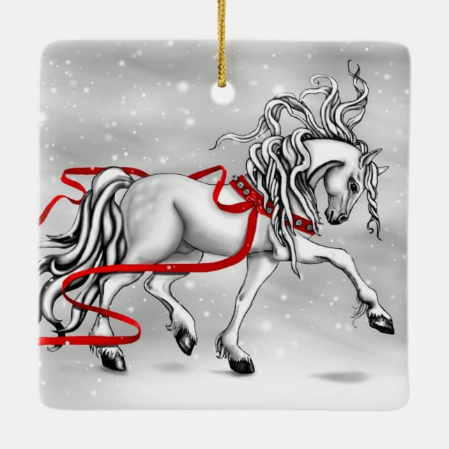 White Stallion Christmas Design Ceramic Tree Decoration (Back)