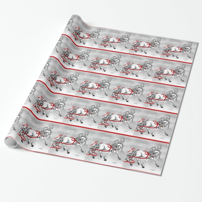 White Stallion Christmas Design Wrapping Paper (Unrolled)