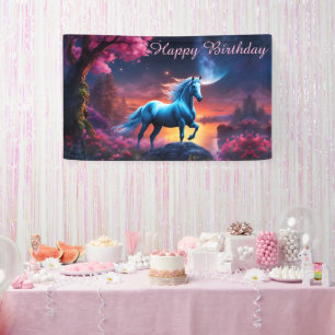White Stallion Fantasy Pink Garden Birthday Banner