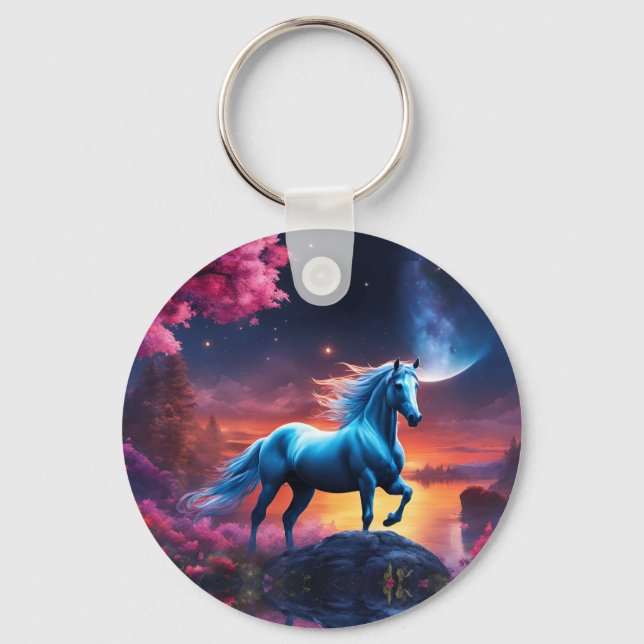 White Stallion Fantasy Pink Garden Key Ring (Back)