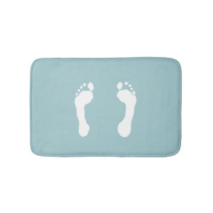 White-Stamped Footprints (Blue) Bath Mat