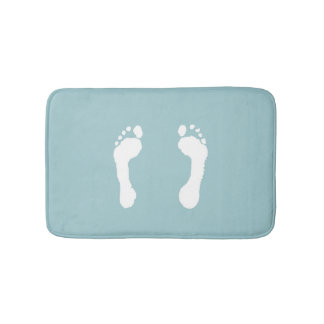White-Stamped Footprints (Blue) Bath Mat