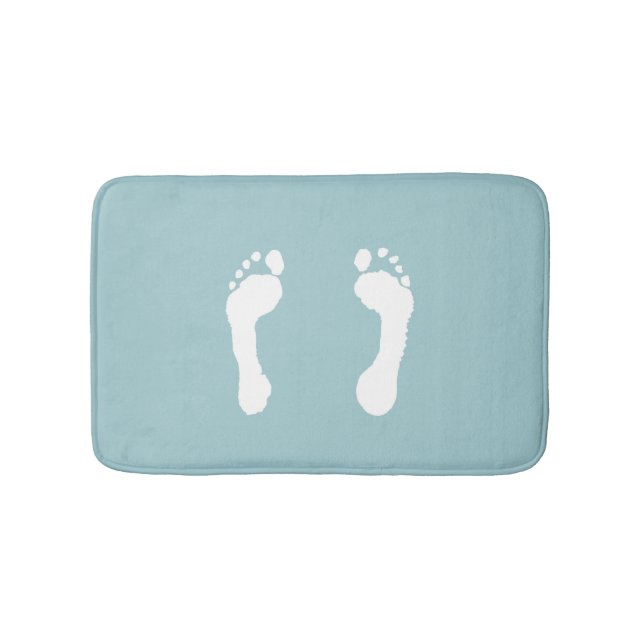 White-Stamped Footprints (Blue) Bath Mat (Front)
