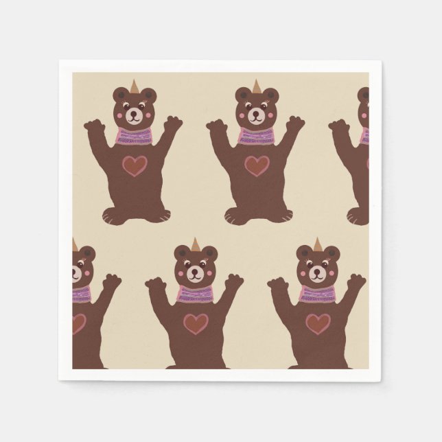 White Standard Cocktail Paper Napkins Bear (Front)