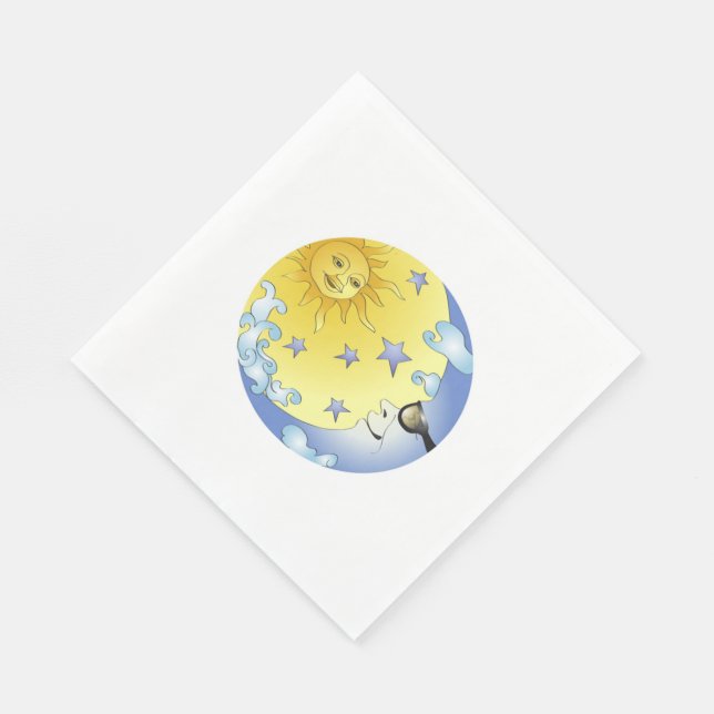 White Standard Luncheon Napkin/Sun, Moon and Stars Napkin (Corner)