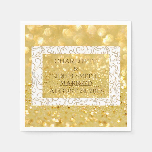 White Standard Paper Napkins Personalised Gold (Front)