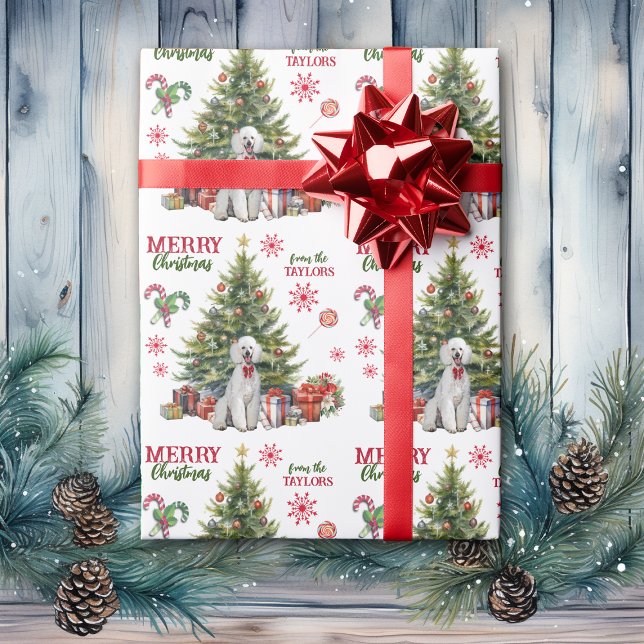 White Standard Poodle Dog Holiday Tree Wrapping Paper (Creator Uploaded)