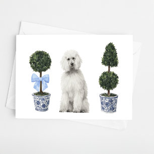 White Standard Poodle Dog Puppy Topiary Watercolor Card