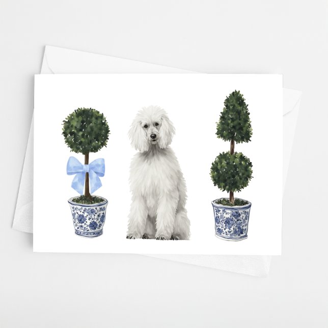 White Standard Poodle Dog Puppy Topiary Watercolor Card (Creator Uploaded)