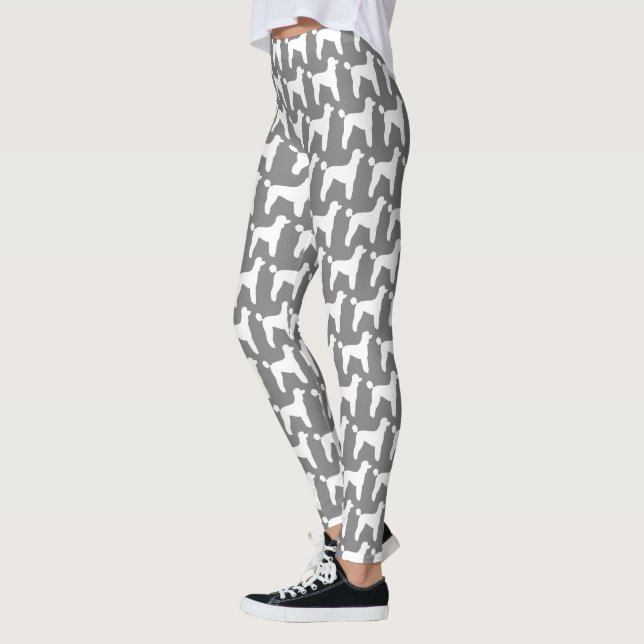 White Standard Poodle Dog Silhouettes Pattern Leggings (Left)