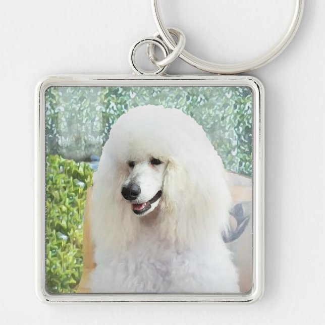 White Standard Poodle Key Ring (Front)