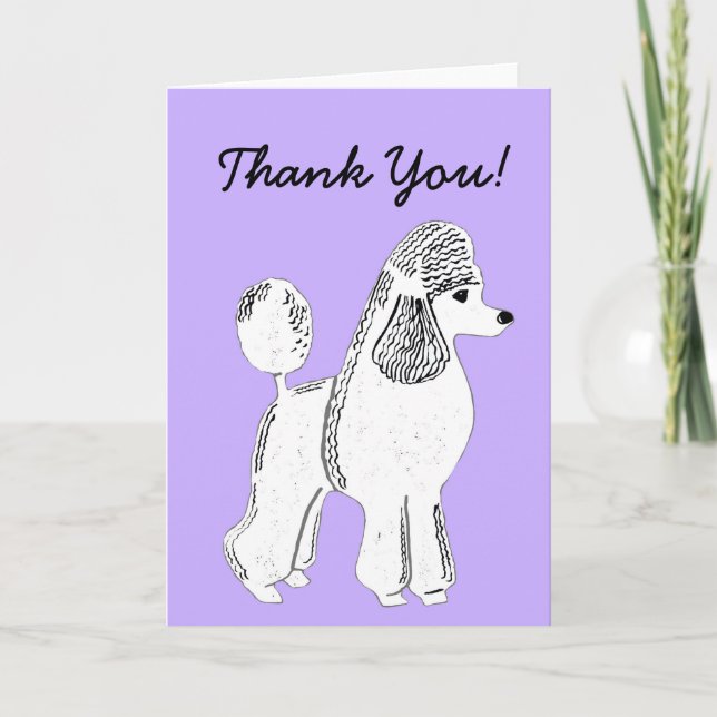 White Standard Poodle Lavender Thank You Card (Front)