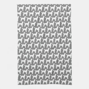 White Standard Poodle Silhouettes Pattern Tea Towel