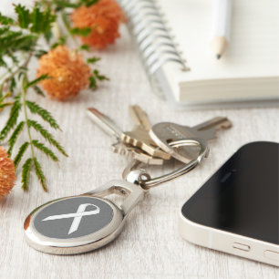 White Standard Ribbon by Kenneth Yoncich Key Ring