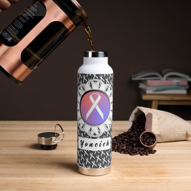 White Standard Ribbon by Kenneth Yoncich Water Bottle (Coffee)