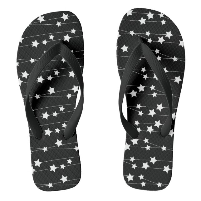 White Star Black Flip Flops (Footbed)