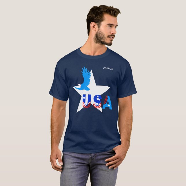 White Star, Bold Eagle, USA, custom text T-Shirt (Front Full)