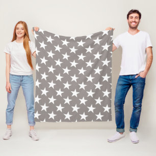 White Star Chic Beige Brown Stars Design Modern Fleece Blanket