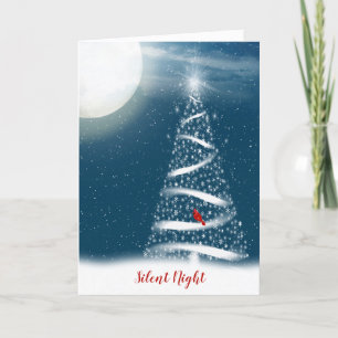 White Star Christmas Tree and Moon Holiday Card