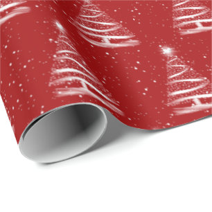 White Star Christmas tree on red Wrapping Paper