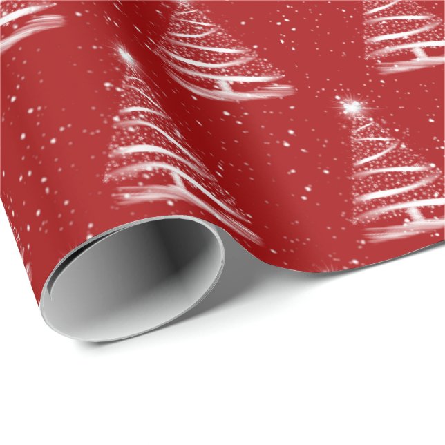 White Star Christmas tree on red Wrapping Paper (Roll Corner)