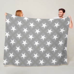 White Star Elegant Grey Colour Design Stars Fleece Blanket