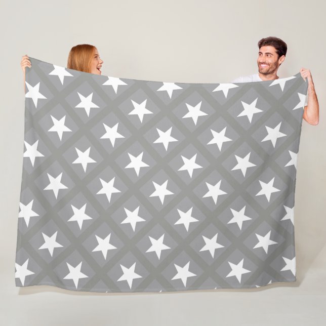 White Star Elegant Grey Colour Design Stars Fleece Blanket (In Situ)