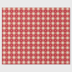 White Star Gingham Country Holiday Wrapping Paper