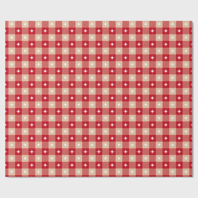 White Star Gingham Country Holiday Wrapping Paper (Flat)