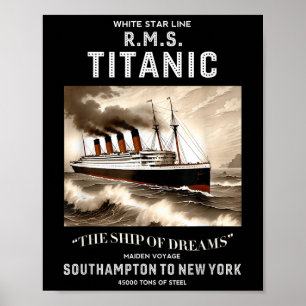 White Star Line Rms Titanic Ship Boys Kids Men  Poster