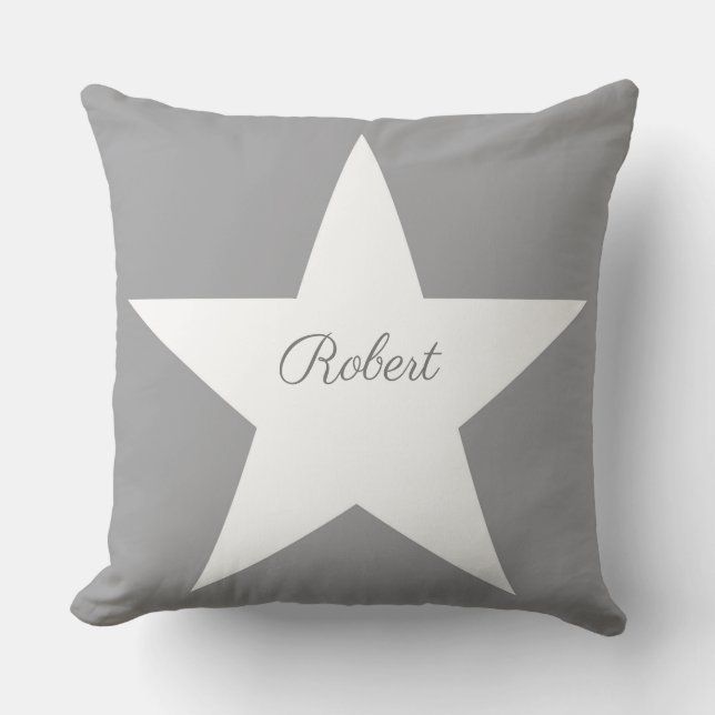 White Star Modern Stylish Grey Background Monogram Cushion (Front)