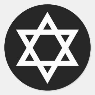 White Star of David Black Classic Round Sticker