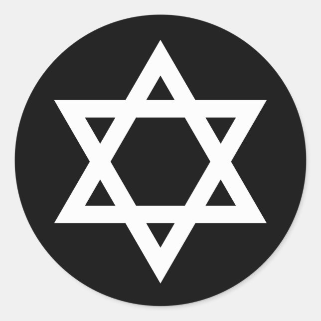 White Star of David Black Classic Round Sticker (Front)
