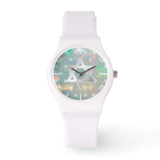 White Star of David Fire Opal Dial Bat Mitzvah Watch (Front)