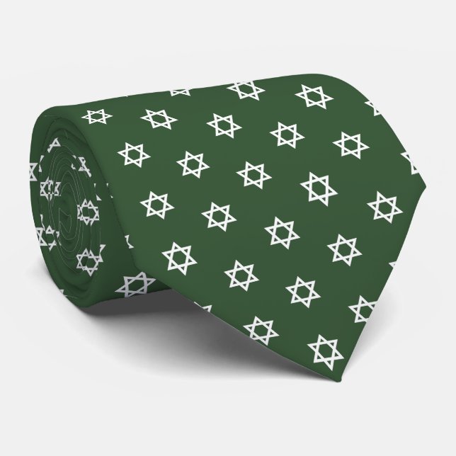 White Star Of David II Green Tie (Rolled)