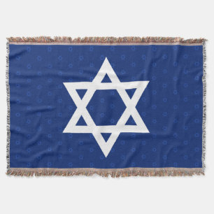 White Star of David Navy Blue Throw Blanket