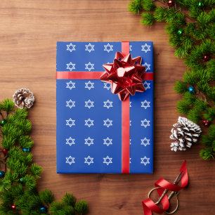 White Star of David on Blue Wrapping Paper