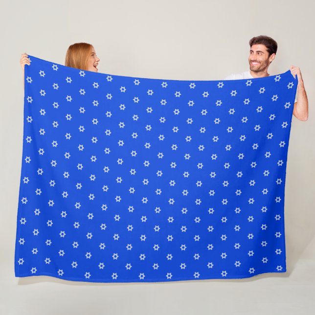 White Star of David Royal Blue Single Bedcover Fleece Blanket (In Situ)